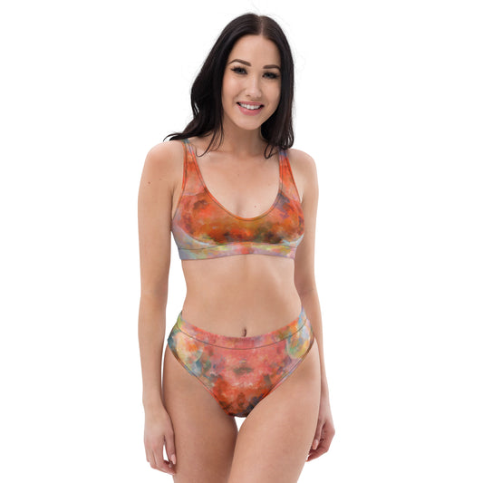 Recycled high-waisted bikini - Trapezium Aquarelle